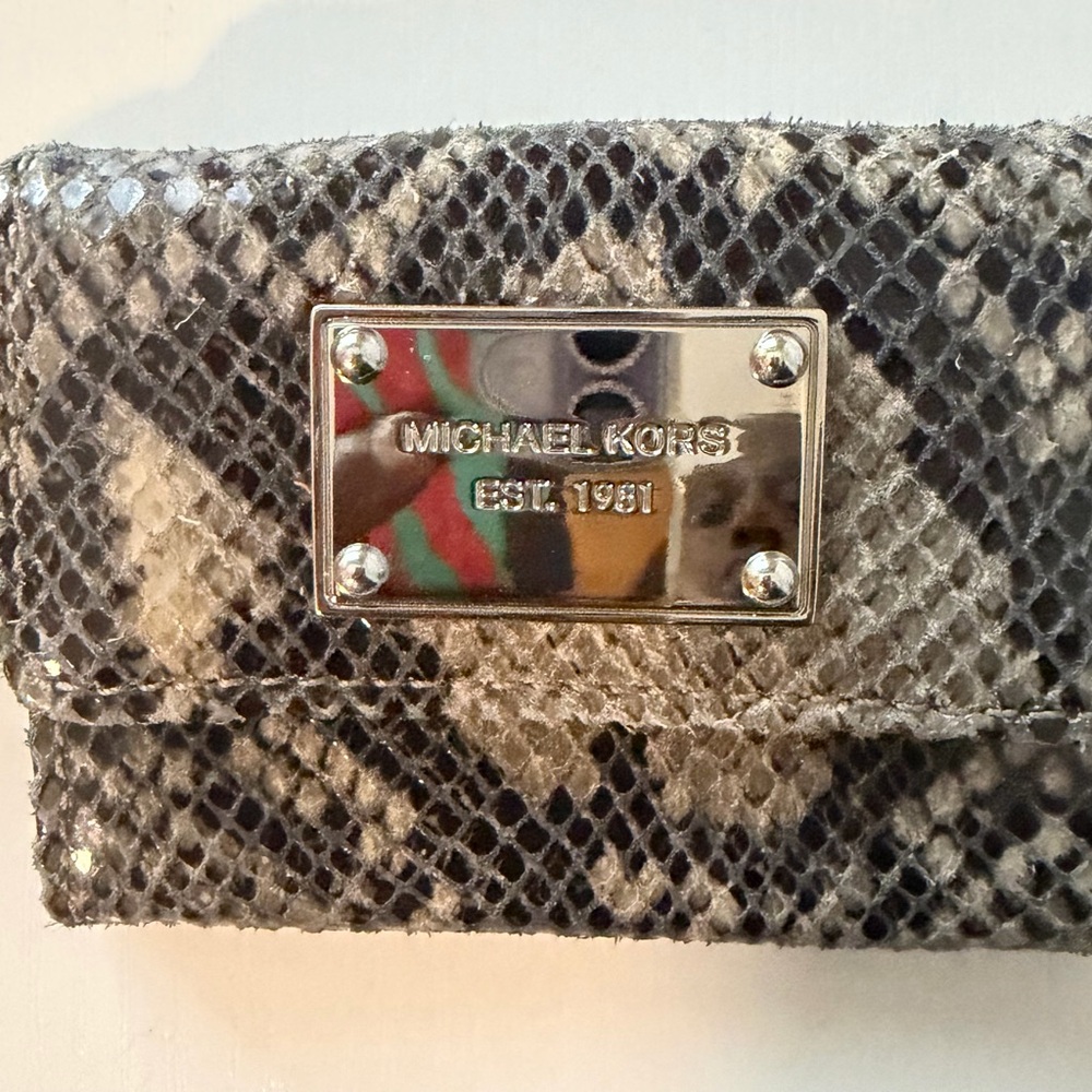 Michael Kors Snake-Print Wallet in Gray, Black and Cream